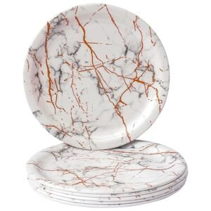 Serve n Style-Melamine Dinner Plates. Round Full Serving Plate Set. Microwave Safe. for Breakfast, Snacks, Lunch (Black Marble-11 Inchs) - 6 Pieces